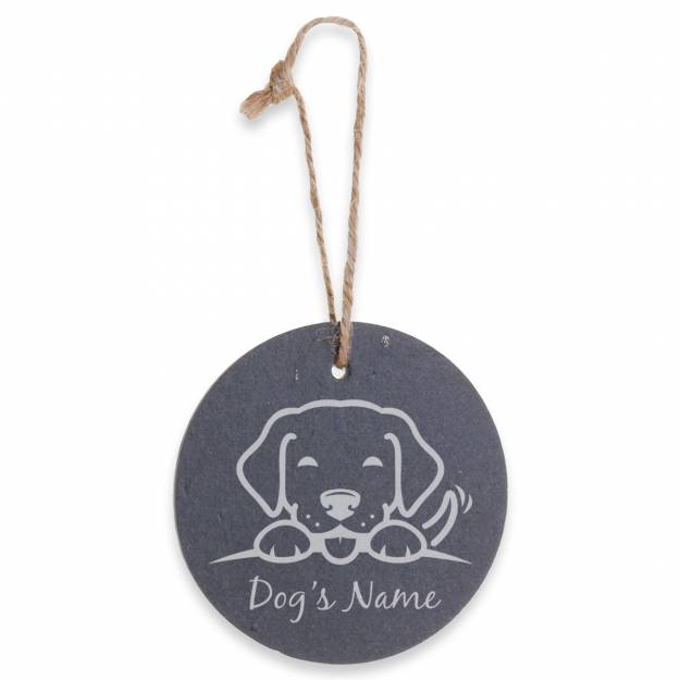 Dog's Name - Personalised Round Slate Hanging Decoration