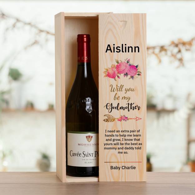 Will you be my Godmother? - Personalised Wooden Single Wine Box