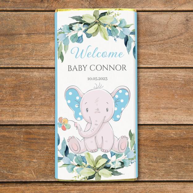 Baby Blue Elephant Design - Personalised Chocolate Bar
