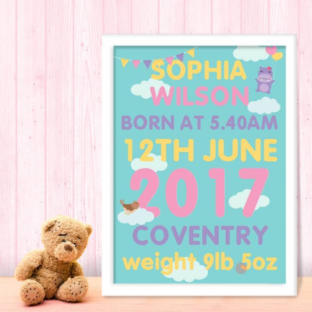 New Born Cute cloud Personalised Poster