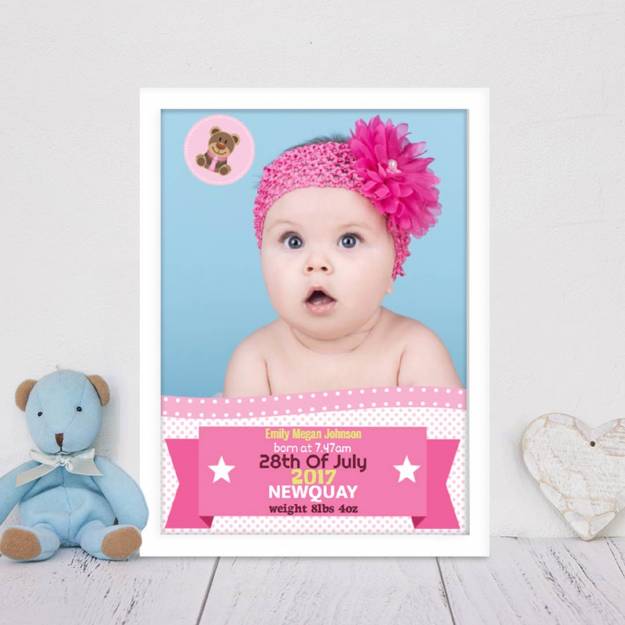 New Baby Banner& Photo Personalised Poster