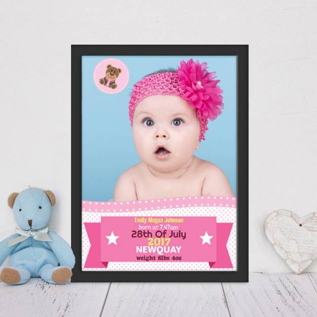 New Baby Girl Banner& Photo Personalised Poster