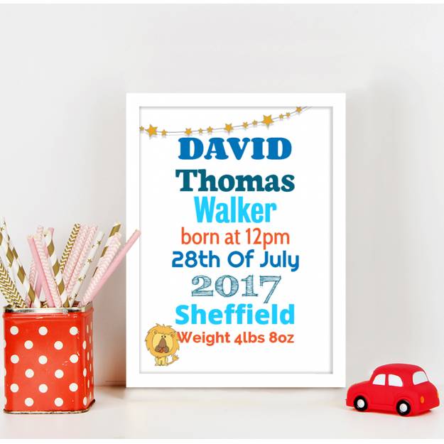 Star Blue Text Baby Personalised Poster