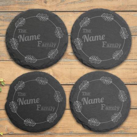 Round Slate Coasters - Family Name (Set of 4)