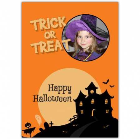 Trick Or Treat Happy Halloween Photo Orange Card