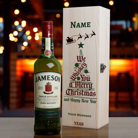 We Whiskey You a Merry Christmas - Personalised Whiskey Wooden Box