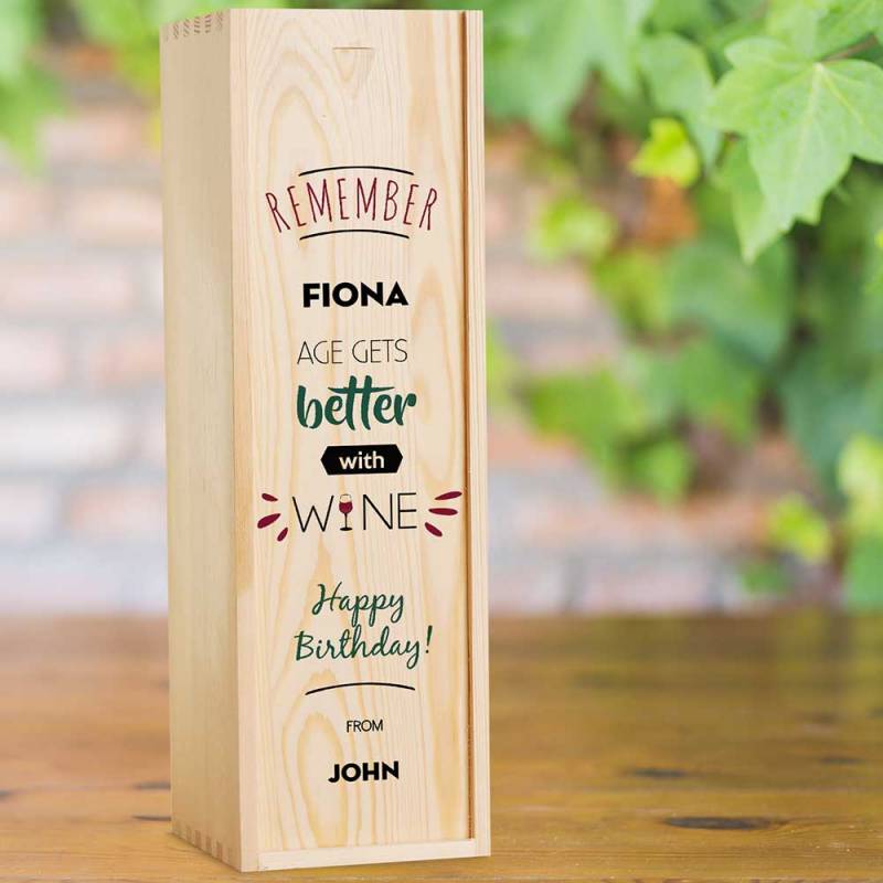 Age Gets Better with Wine Personalised Wooden Single Wine Box (INCLUDES WINE)