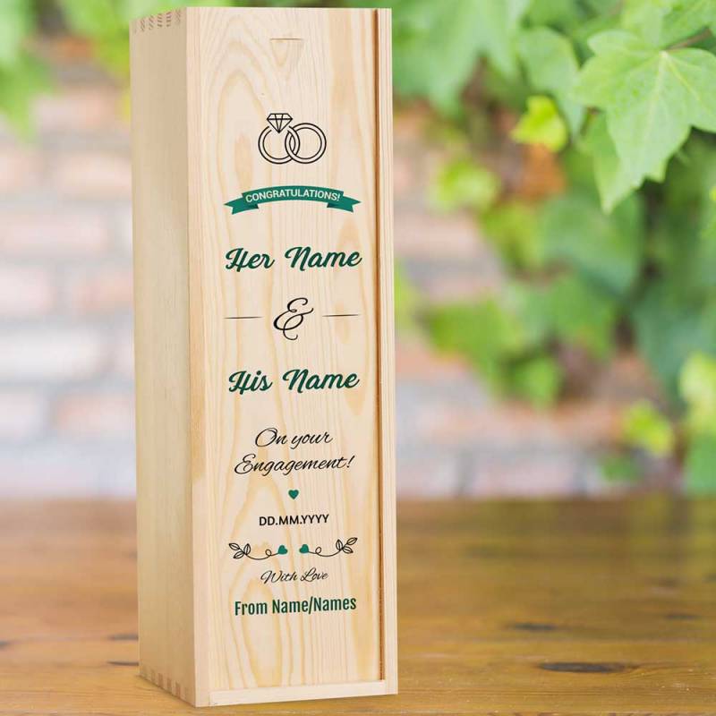 On Your Engagement Personalised Double Wooden Champagne Box (INCLUDES CHAMPAGNE)