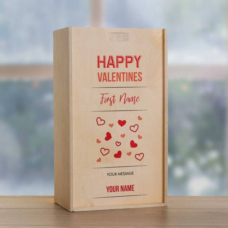 Happy Valentines Personalised Wooden Double Wine Box