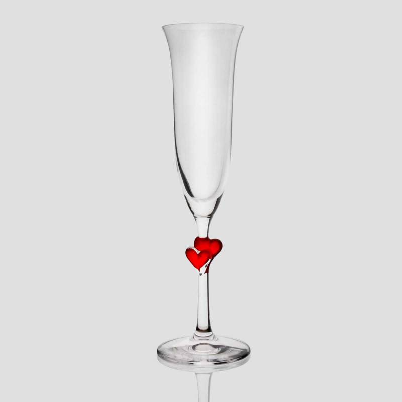 Heart And Name - Pair Of Personalised Red Hearts Champagne Flute