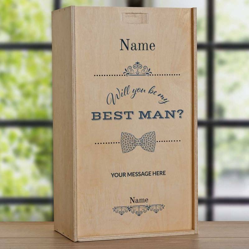 Will You Be My Best Man? Tie Design - Personalised Wooden Double Wine Box