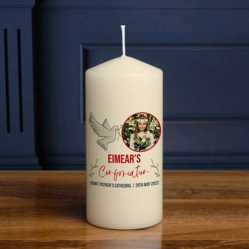 Any Name's Confirmation Dove Any Photo - Personalised Candle