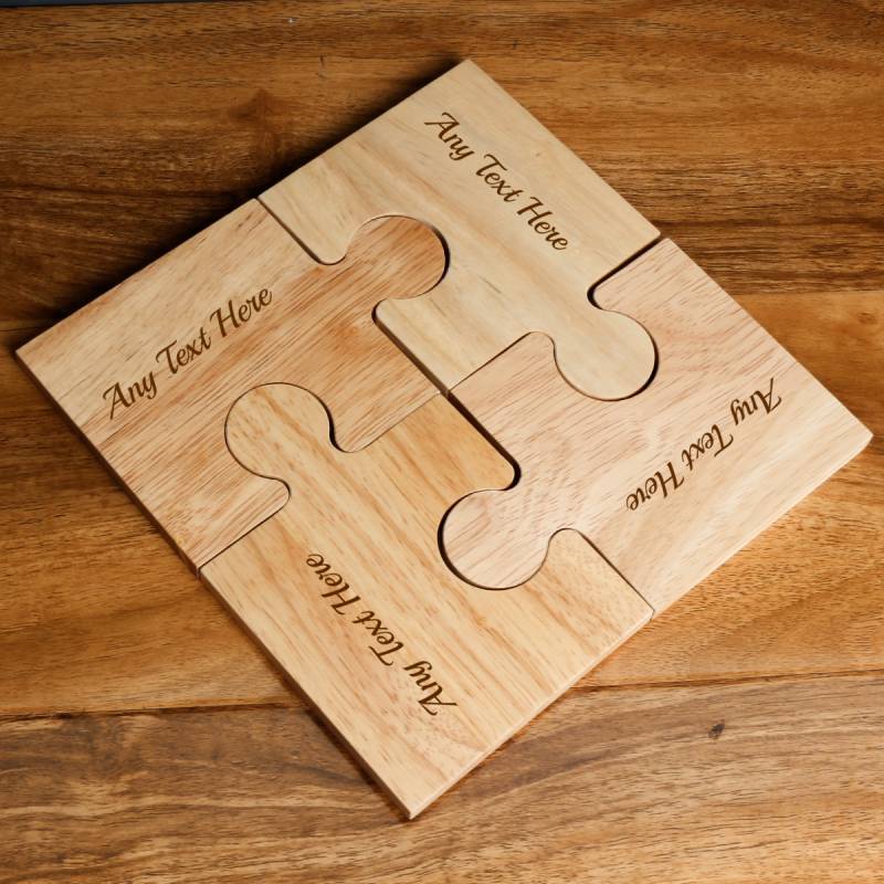 Any Text - Personalised Wooden Jigsaw Coaster Set