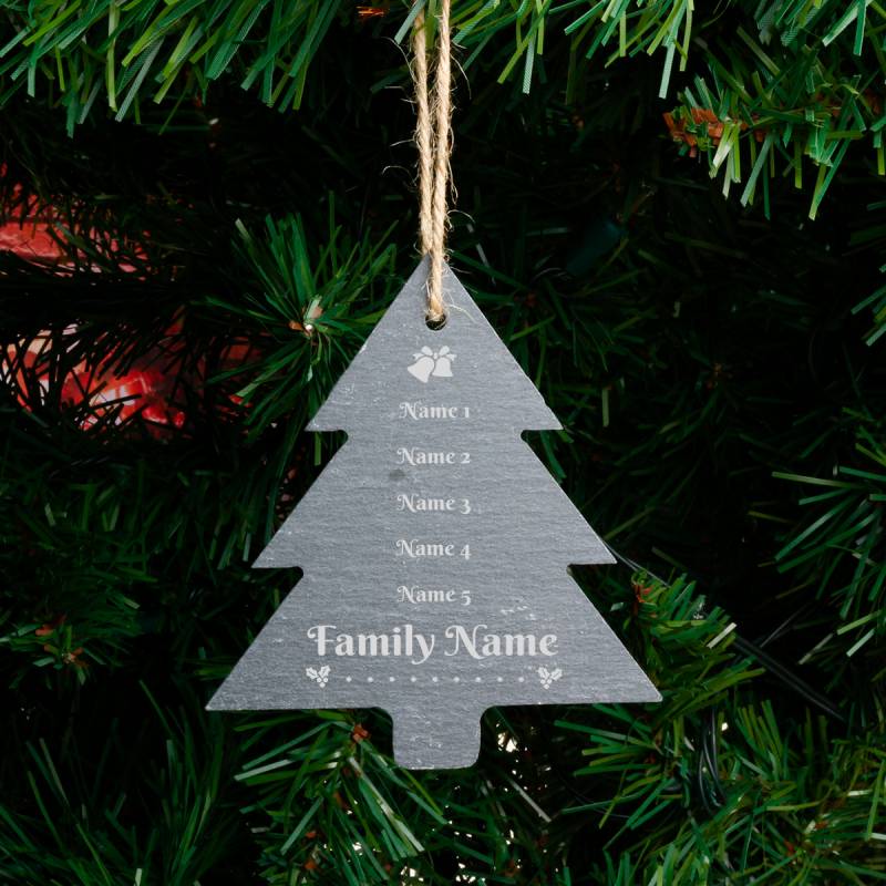 Family Name - Personalised Christmas Tree Slate Hanging Decoration