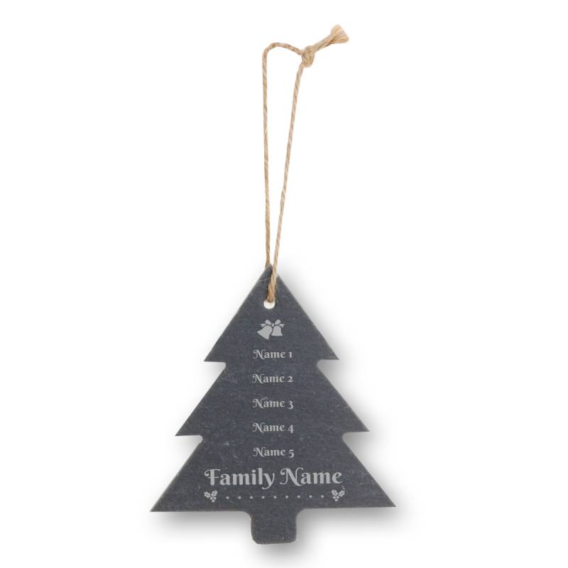 Family Name - Personalised Christmas Tree Slate Hanging Decoration