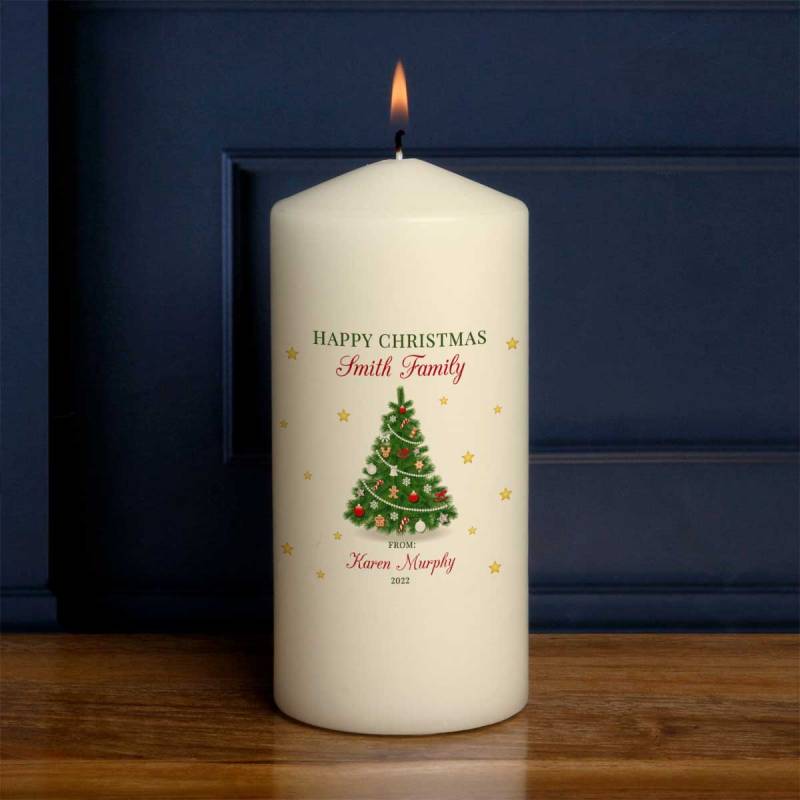 Happy Christmas Xmas Tree - Personalised Candle
