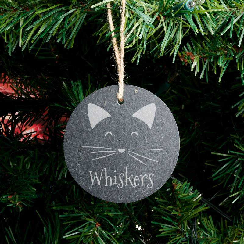 Cat's Name - Personalised Round Slate Hanging Decoration