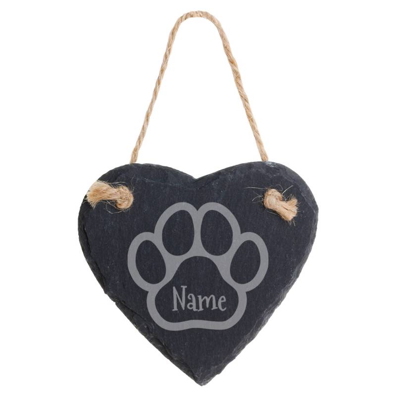 Any Name Pet's Paw - Personalised Round Heart Hanging Decoration