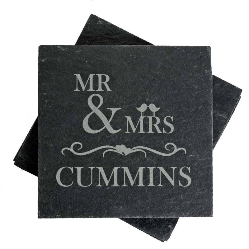Slate Coasters - Mr & Mrs (Set of 4)