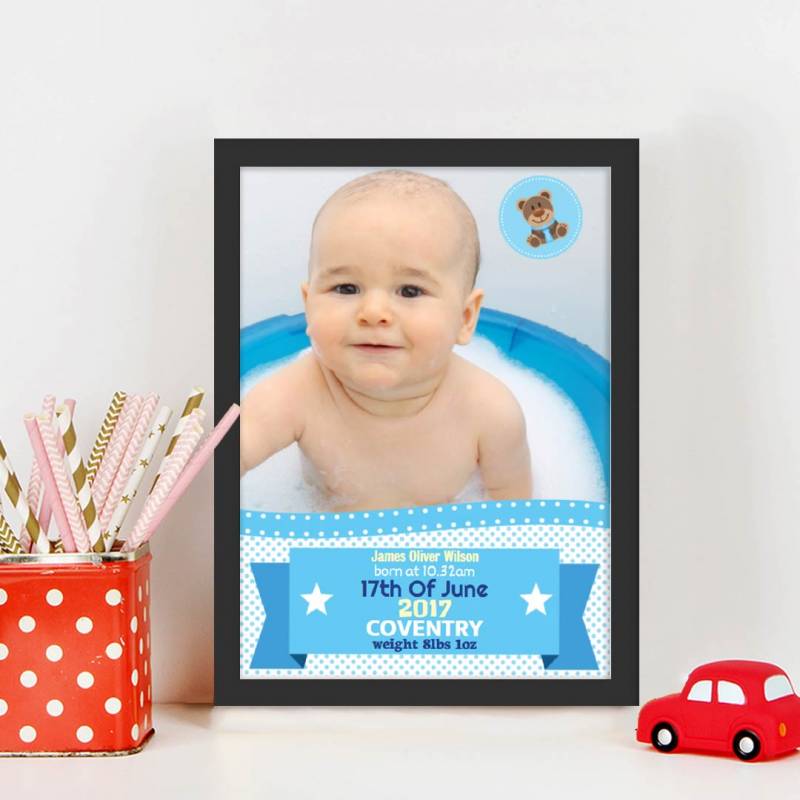 New Baby Boy Banner & Photo Personalised Poster