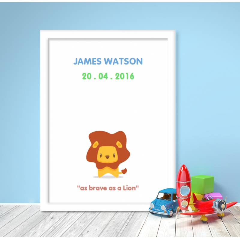 Brave as a Lion Baby Personalised Poster