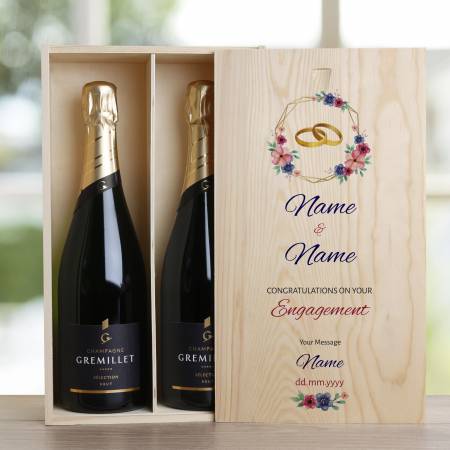 Congratulations On Your Engagement - Double Wooden Champagne Box