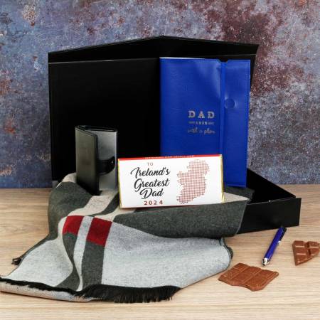 The Best Dad Luxury Grey, Cream & Blue Scarf, Wallet, Notebook & Pen Gift Set