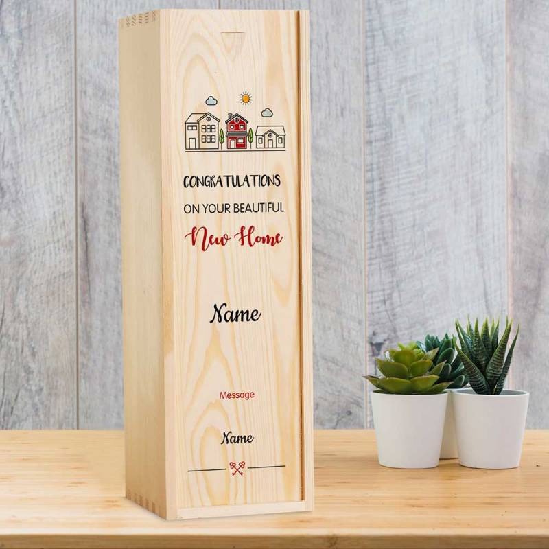 New Home Personalised Wooden Single Wine Box (INCLUDES WINE)