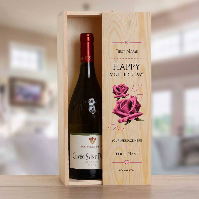 Happy Mother'S Day Personalised Wooden Single Wine Box (Includes Wine)