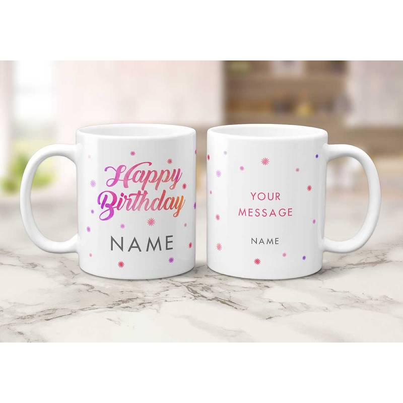 Happy Birthday Pink Sparkle Personalised Mug