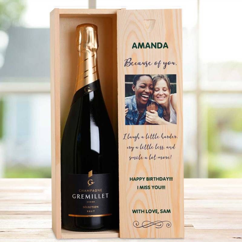 Because Of You Any Photo And Message - Personalised Single Champagne Box