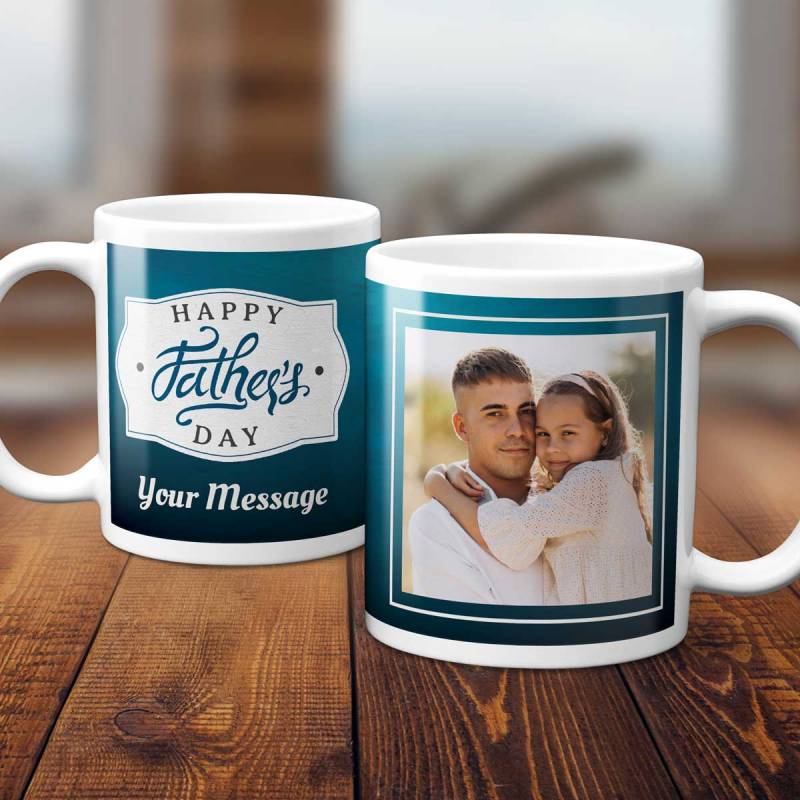 Any Message And Photo Happy Father's Day Blue - Personalised Mug