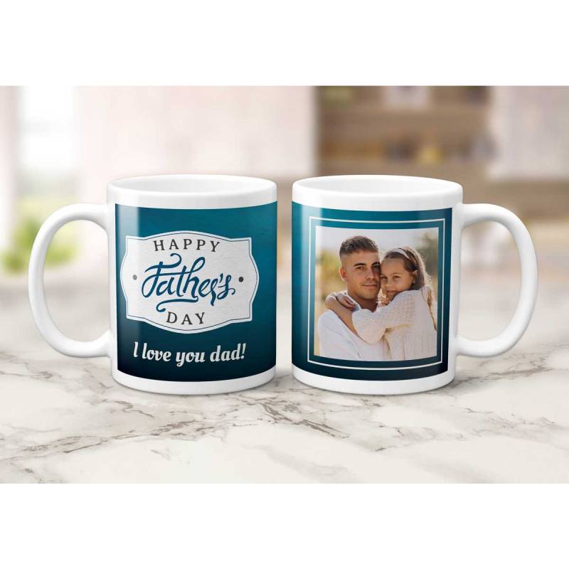 Any Message And Photo Happy Father's Day Blue - Personalised Mug