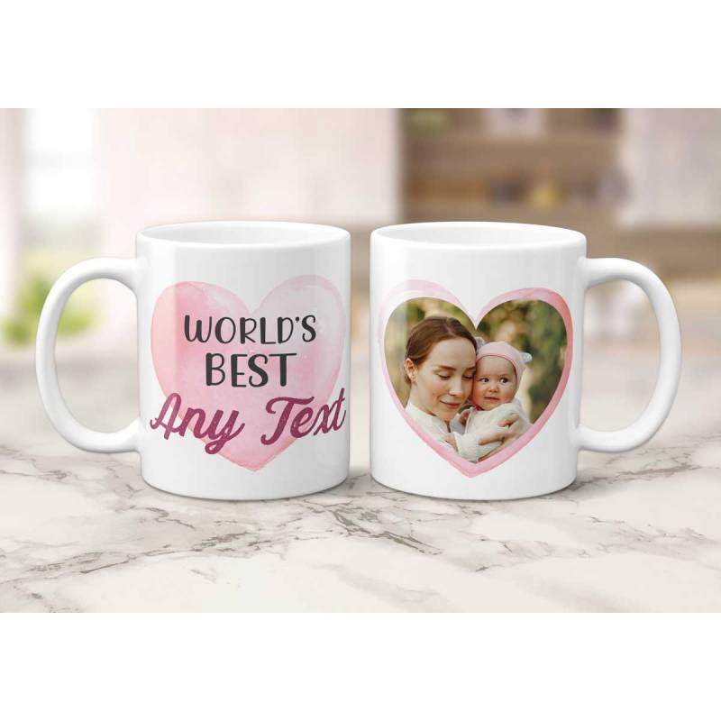 World's Best Any Title And Photo Pink Watercolour Heart - Personalised Mug