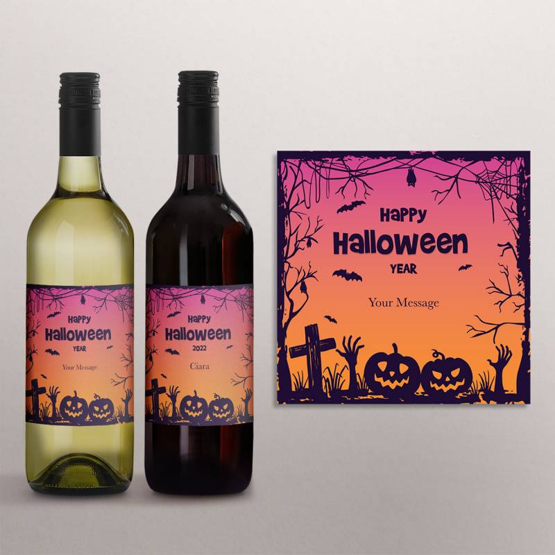 Happy Halloween Silhouette - Personalised Wine