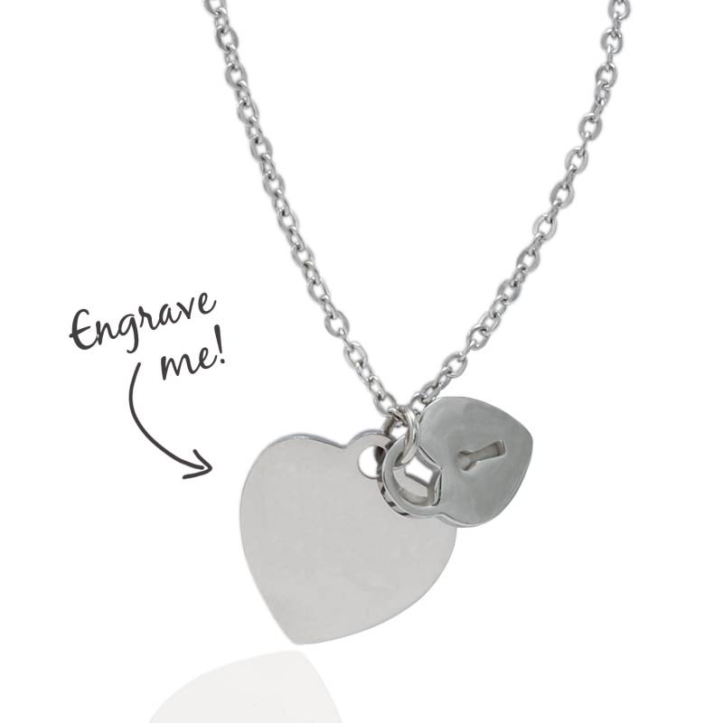 Personalised Heart & Locker Pendant Engraved Necklace
