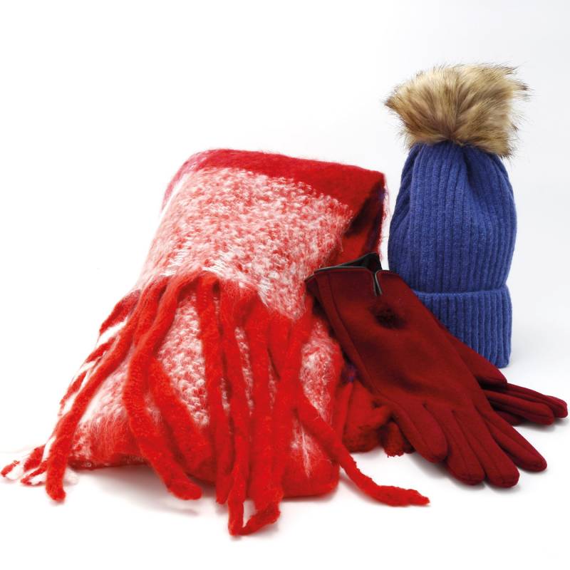 The Luxury Hat, Scarf & Glove Gift Set - Red & Blue