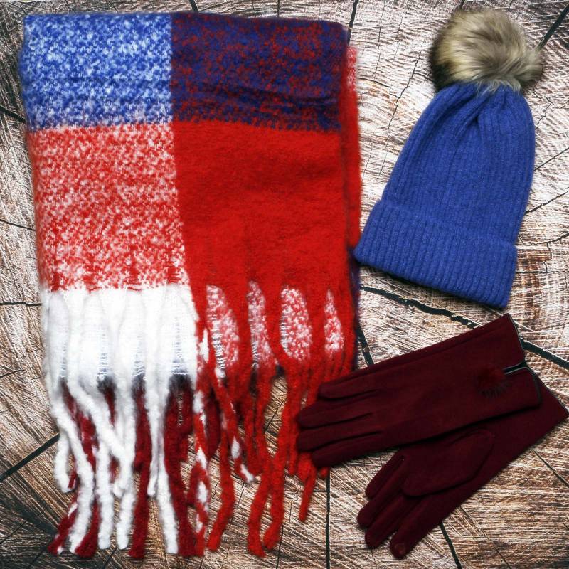 The Luxury Hat, Scarf & Glove Gift Set - Red & Blue