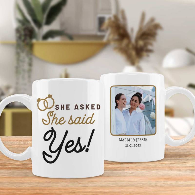 He Asked, She Said Yes Any Message And Photo - Personalised Mug