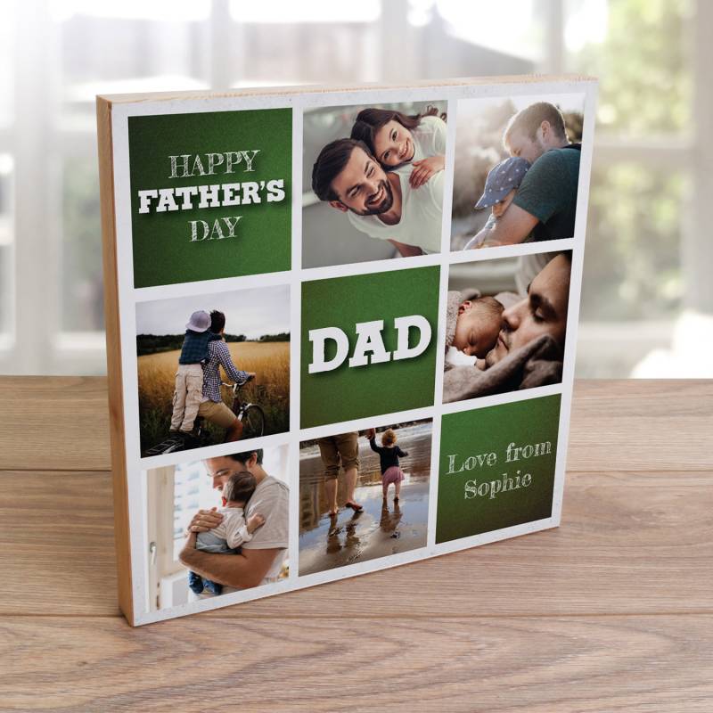 Any 6 Photos Happy Father's Day Green - Wooden Photo Blocks