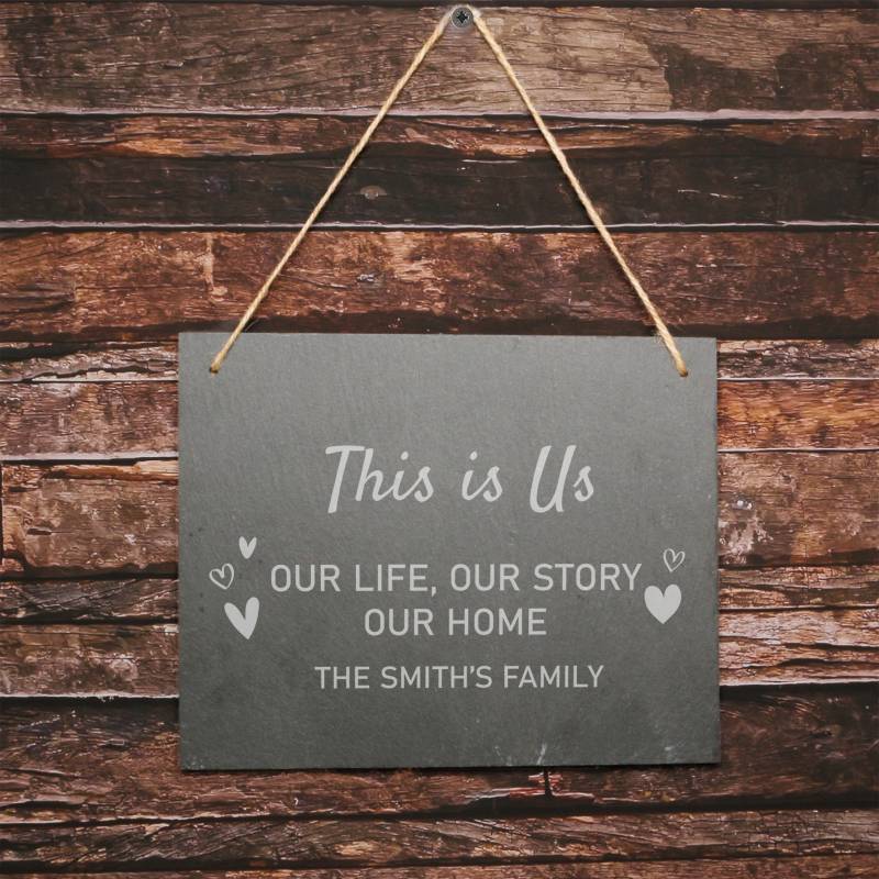 Any Text and Hearts - Personalised Large Hanging Slate