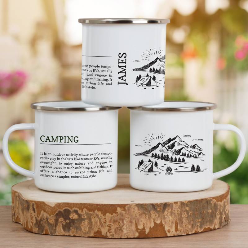 Camping Meaning and Any Name - Personalised Enamel Mug