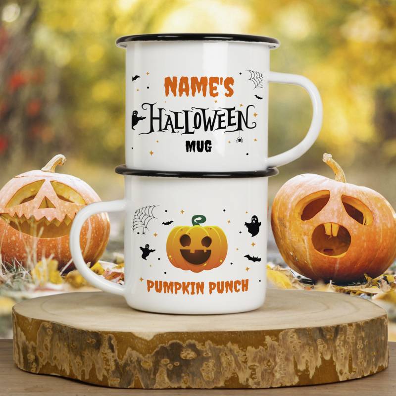 Name's Halloween Mug, Pumpkin Punch - Personalised Enamel Mug