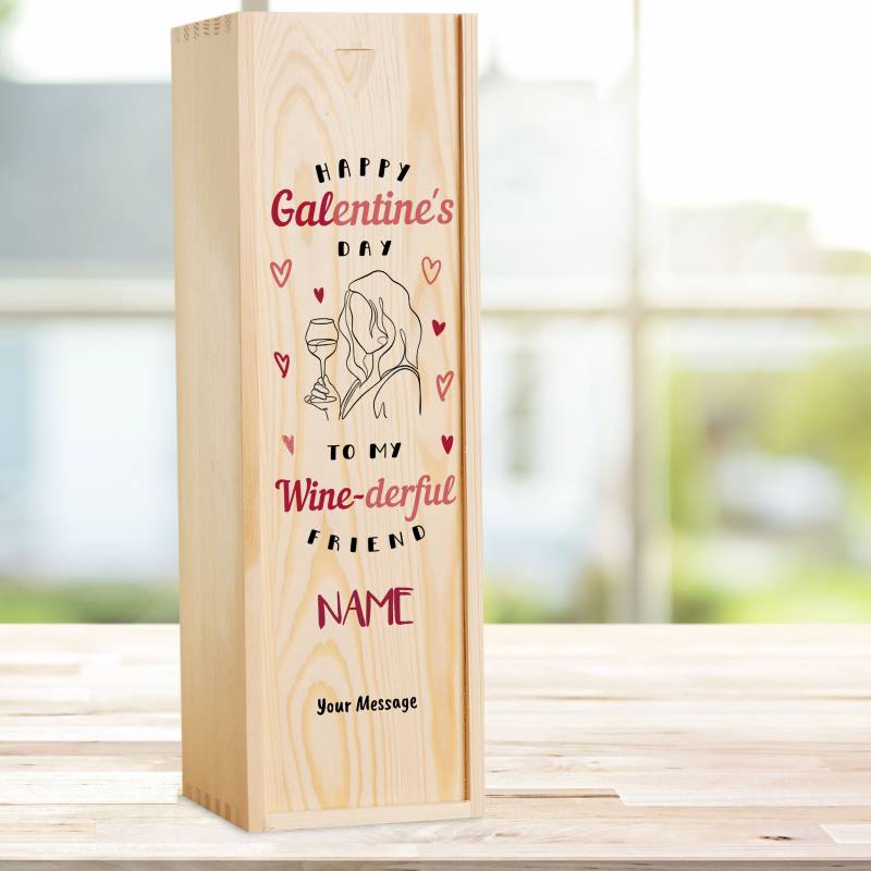 Happy Galentine's Day - Personalised Wooden Single Wine Box