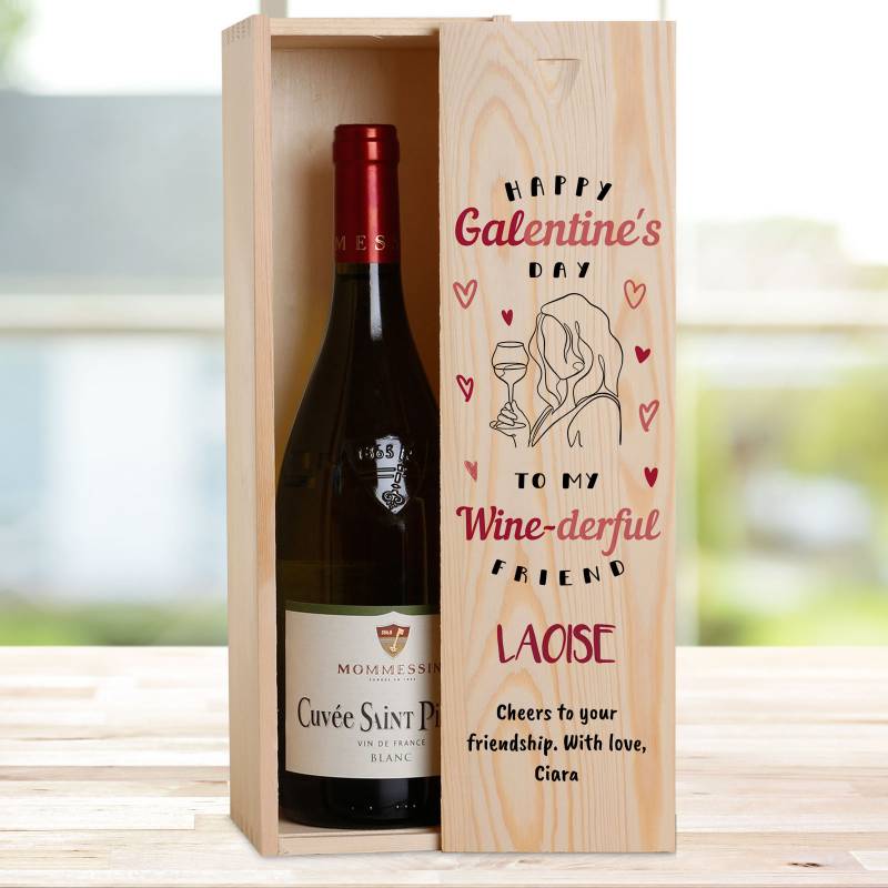 Happy Galentine's Day - Personalised Wooden Single Wine Box
