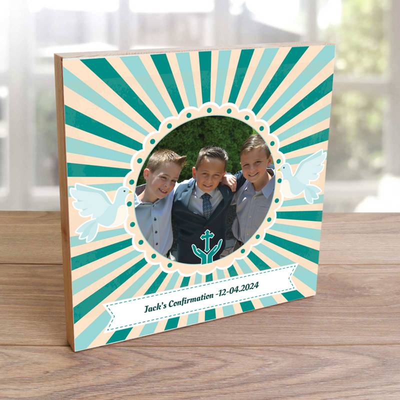 Any Photo and Message Confirmation Green - Wooden Photo Blocks