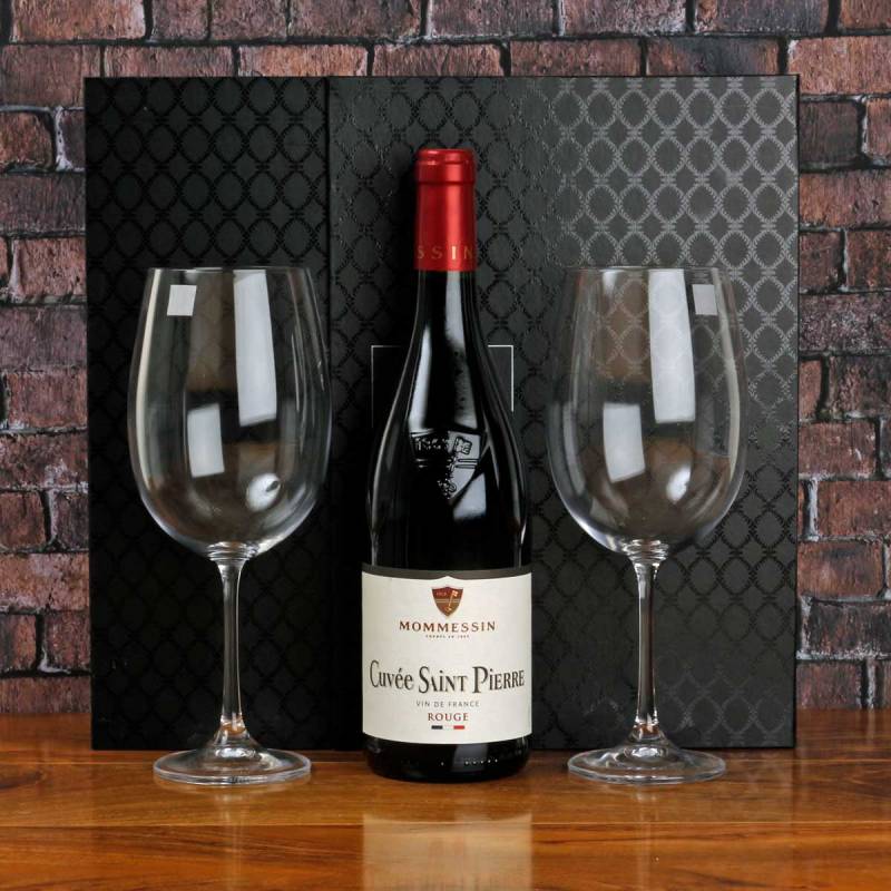 Set of 2 Red Wine Glasses with Wine in Gift Box from Tipperary Crystal
