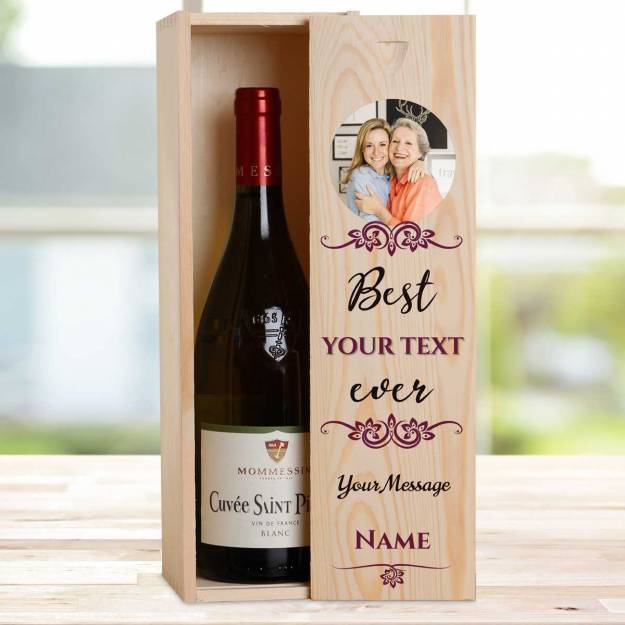 Any Photo Best Any Title Ever Burgundy - Personalised Wooden Single Wine Box