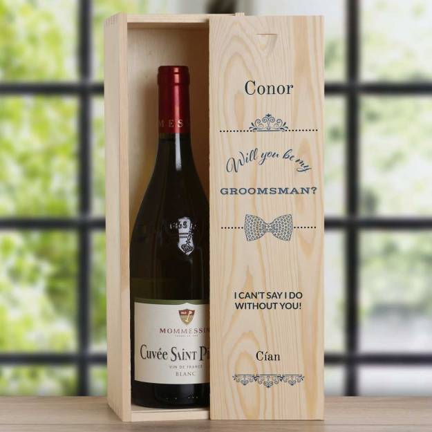 Will You Be My Best Man? Tie Design - Personalised Wooden Single Wine Box