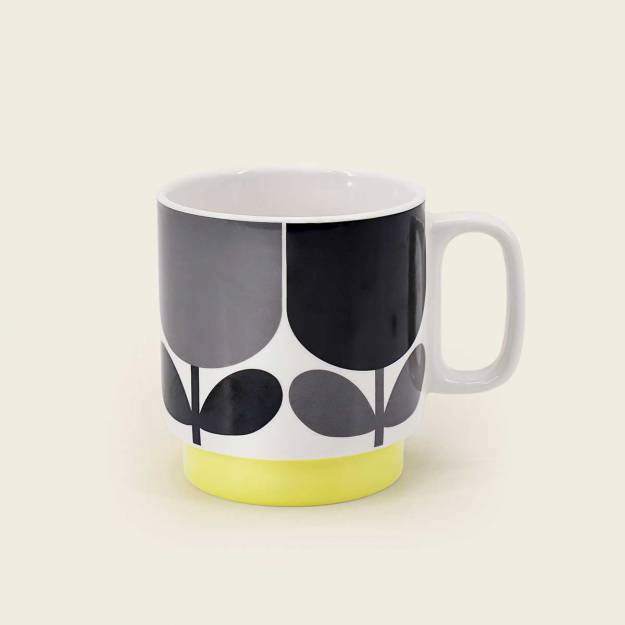 Orla Kiely Atomic Flower Slate/Ochre Set of 2 Mugs